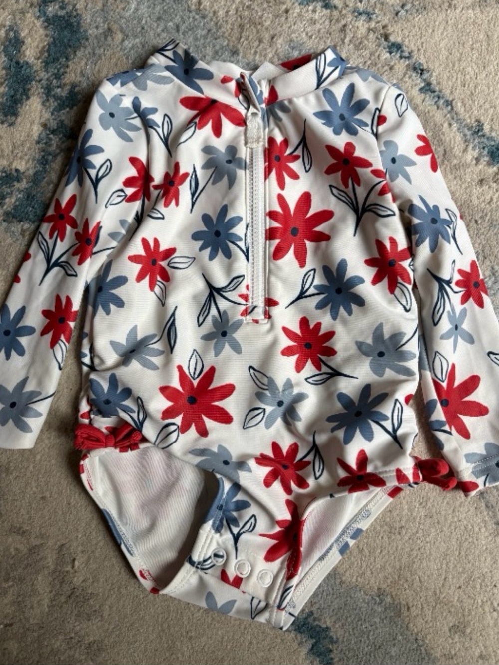 Carter's White Long Sleeve Baby Swimsuit with Red & Blue Floral Print